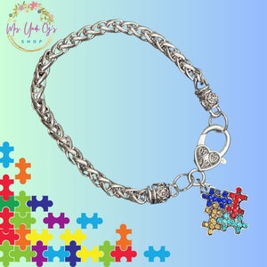 Autism Awareness Bracelet | Autism Awareness Jewelry | Autism Puzzle Piece Bracelet | Teacher Gift | Silver Plated Autism Bracelet