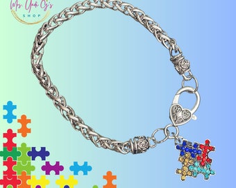 Autism Awareness Bracelet | Autism Awareness Jewelry | Autism Puzzle Piece Bracelet | Teacher Gift | Silver Plated Autism Bracelet