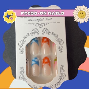 Trendy Nails | Retro Press On Nails | Glue On Nails | Easy Press On Nails | Press On Nails With Nails Kit | Reusable Nails