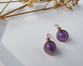 Crystal Wire Wrap Stud Earrings • Handmade Statement Jewelry • Gifts For Her • Lavender Amethyst , Black Rutilated Quartz , Blue Lace Agate