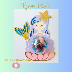 Dôme de bonbons sirène mignonne, fichiers de coupe SVG, ornements de bonbons, sirène, fichiers SVG sirène, porte-bonbons SVG