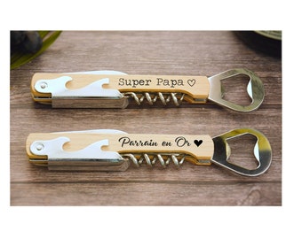 Personalized Wooden Corkscrew, Personalized Bottle Opener, Lemonadier, Bottle Opener, Sample Gift, Father's Day, Personalized Gift