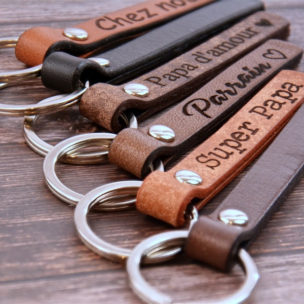 Personalisierter Leder-Schlüsselanhänger, Herren-Schlüsselanhänger, personalisiertes Geschenk, Paten-Schlüsselanhänger, Leder-Schlüsselanhänger, Herrengeschenk, Papa, Paten-Vater-Geschenk