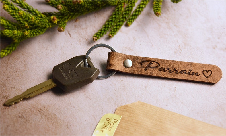 Personalized Leather Key Ring, Men's Key Ring, Personalized Gift, Godfather Key Ring, Leather Key Ring, Men's Gift, Dad, Father's Day image 2
