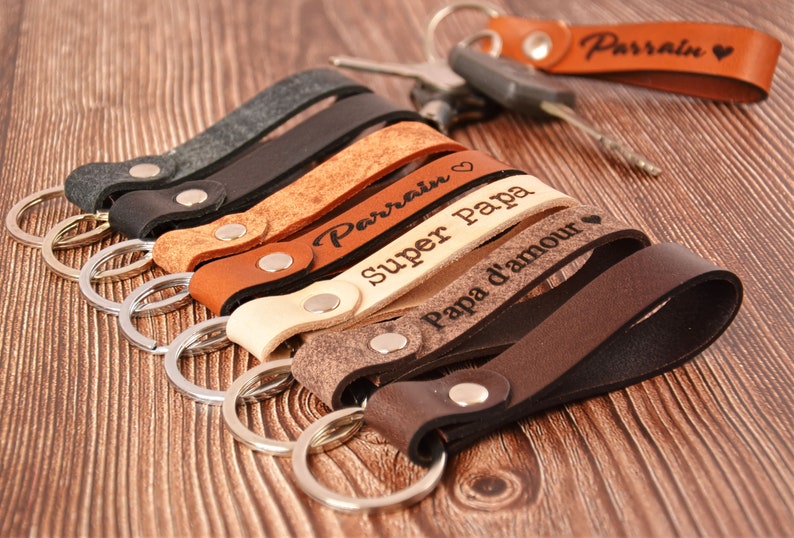Personalized Leather Keychain, Gift to Personalize, Personalized Men's Gift, Dad, Godfather, Godmother, Grandpa Wedding, Father's Day Gift image 1