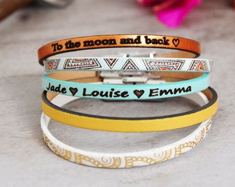 Personalized Leather Bracelet, Personalized Gift, Women's Leather Jewelry, Women's Bracelet, Godmother Jewelry, Mother's Day Gift, Birthday