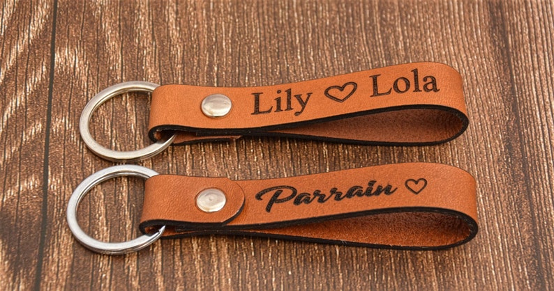 Personalized Leather Keychain, Gift to Personalize, Personalized Men's Gift, Dad, Godfather, Godmother, Grandpa Wedding, Father's Day Gift image 3