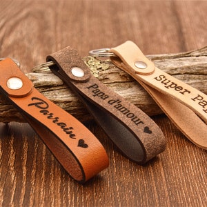 Personalized Leather Keychain, Gift to Personalize, Personalized Men's Gift, Dad, Godfather, Godmother, Grandpa Wedding, Father's Day Gift image 2