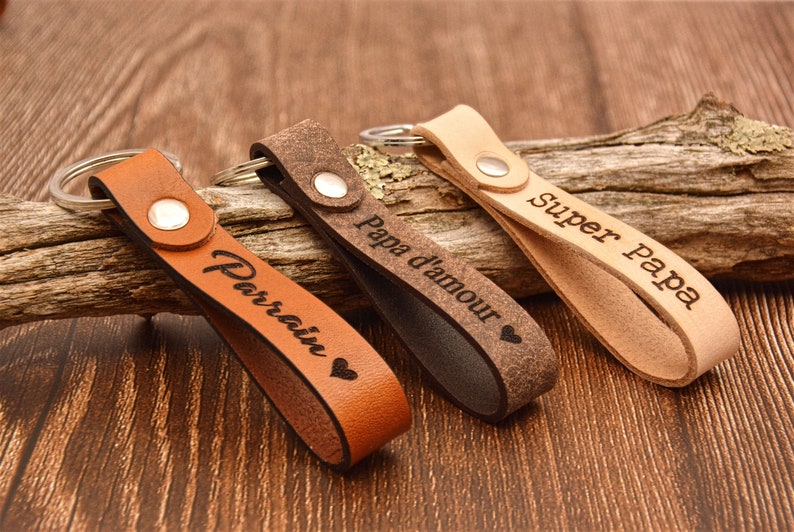 Personalized Leather Keychain, Gift to Personalize, Personalized Men's Gift, Dad, Godfather, Godmother, Grandpa Wedding, Father's Day Gift image 2