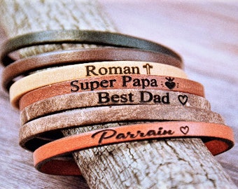 Personalized leather bracelet, Father's Day gift, Godfather Gift, Gift for him Personalized, Dad, child, grandpa, customizable grandpa