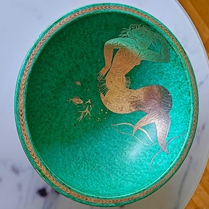 Handthrown Argenta Bowl Wilhelm Kåge Gustavsberg Sweden With Decor of Mermaid & Aquatic Creatures in 925 Sterling Silver 1930s Swedish Grace