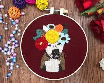 Dog Embroidery Kit For Beginner | Modern Embroidery Kit For Gift | Hand Animal Embroidery Full Kit For Her | DIY Craft Cross Stitch Kit