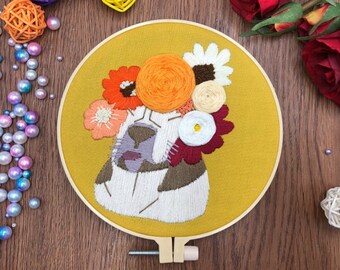 Dog Embroidery Kit For Beginner | Modern Embroidery Kit For Gift | Hand Animal Embroidery Full Kit For Her | DIY Craft Cross Stitch Kit