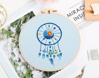 Dream Catcher Embroidery Kit For Beginner | Modern Embroidery Kit For Gift | Hand Flower Embroidery Kit For Her | DIY Craft Cross Stitch Kit