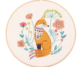 Fox Embroidery Kit For Beginner | Modern Embroidery Kit For Gift | Hand Animal Embroidery Full Kit For Her | DIY Craft Cross Stitch Kit