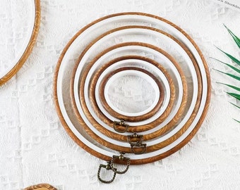 Embroidery Circle Hoops Set | Plastic Round Hoop For Embroidery Cross Stitch | Imitated Wood Punch Needle Display Frame | Vintage Style Hoop