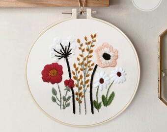 Flower Embroidery Kit For Beginner | Modern Embroidery Kit For Gift | Hand Floral Embroidery Full Kit For Her | DIY Craft Cross Stitch Kit