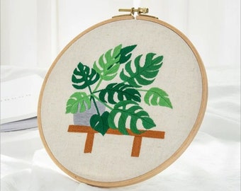 Plants Embroidery Kit For Beginner | Modern Embroidery Kit For Gift | Hand Plants Embroidery Full Kit For Her | DIY Craft Cross Stitch Kit