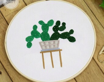 Plants Embroidery Kit For Beginner | Modern Embroidery Kit For Gift | Hand Plants Embroidery Full Kit For Her | DIY Craft Cross Stitch Kit