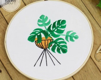 Plants Embroidery Kit For Beginner | Modern Embroidery Kit For Gift | Hand Plants Embroidery Full Kit For Her | DIY Craft Cross Stitch Kit