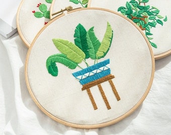 Plants Embroidery Kit For Beginner | Modern Embroidery Kit For Gift | Hand Plants Embroidery Full Kit For Her | DIY Craft Cross Stitch Kit