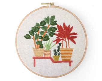 Plants Embroidery Kit For Beginner | Modern Embroidery Kit For Gift | Hand Plants Embroidery Full Kit For Her | DIY Craft Cross Stitch Kit