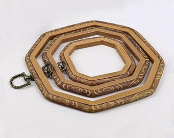 Octagon Embroidery Hoops | Plastic Hoop For Embroidery Cross Stitch | Wooden Imitation Punch Needle Display Frame | Vintage Style Hoop