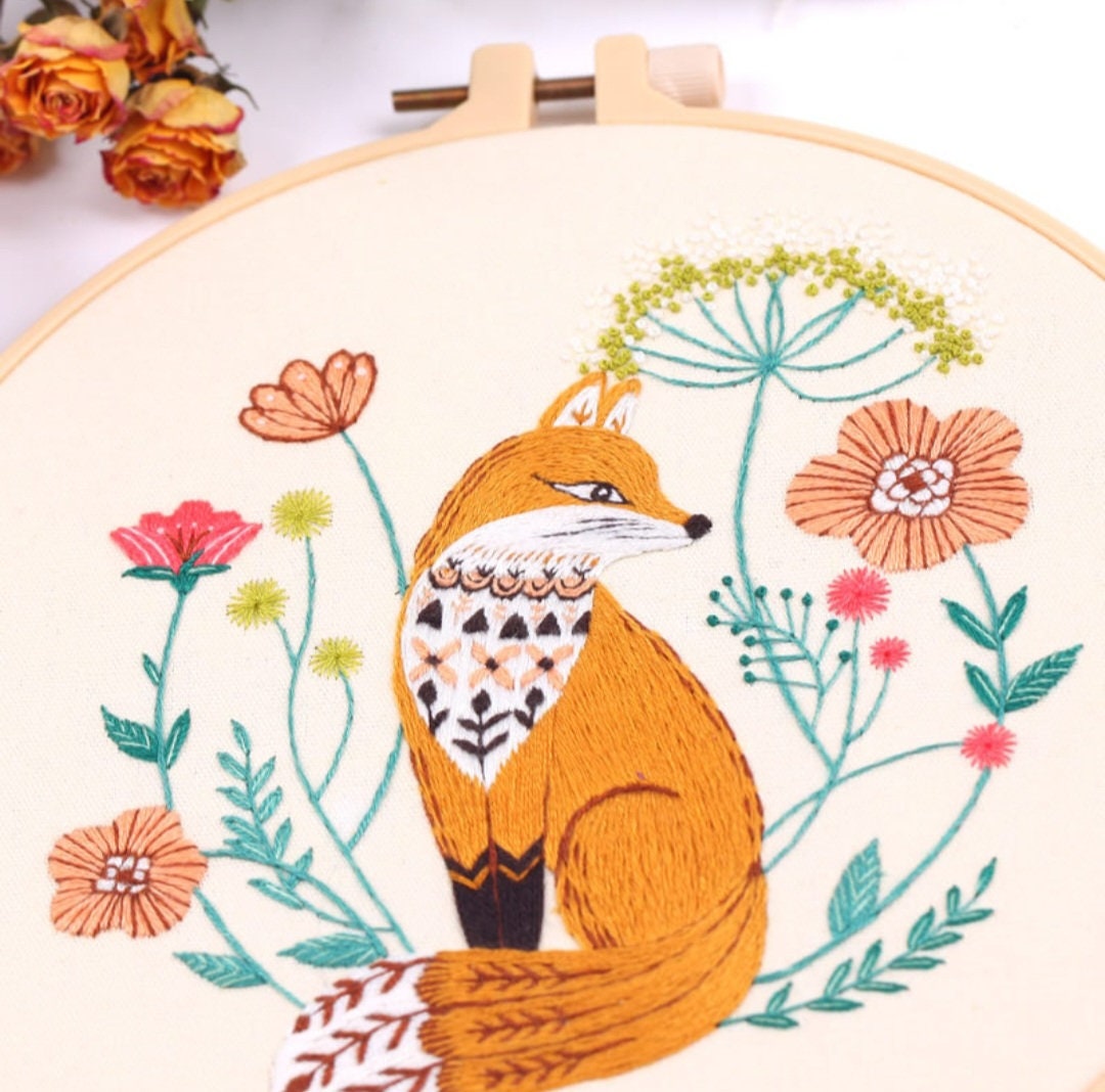 Fox Embroidery Kit for Beginner Modern Embroidery Kit for Gift Hand