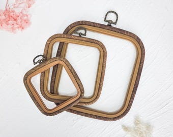 Square Embroidery Hoops | Plastic Hoop For Embroidery Cross Stitch | Wooden Imitation Square Punch Needle Display Frame | Vintage Style Hoop