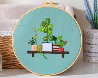 Plants Embroidery Kit For Beginner | Modern Embroidery Kit For Gift | Hand Plants Embroidery Full Kit For Her | DIY Craft Cross Stitch Kit