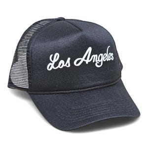 Los Angeles Script Trucker Hat Black on Black Foam Snapback |Streetwear Cap | OSFM