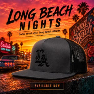 Casquette trucker anglaise ancienne LA, casquette streetwear snapback plate gris anthracite