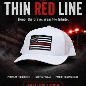 Red Line USA Flag Patch Trucker Hat | White Yupoong Snapback