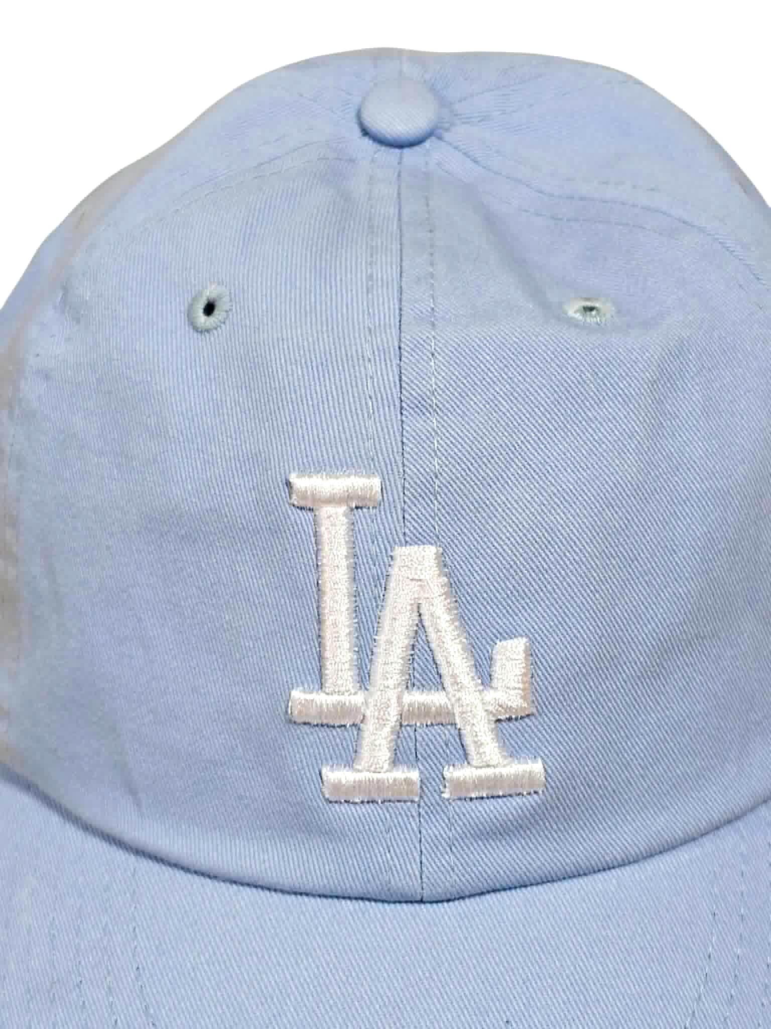 Sky Blue Dad Hat, White 3D Embroidered LA Style Design Baseball