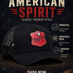 Black Trucker Hat, Patriotic Eagle Patch, Merica Since 1776 Snapback
