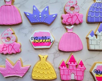 Princess Theme - Birthday Sugar Cookies - Custom Sugar Cookies