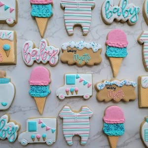 Ice Cream Theme - Gender Reveal Sugar Cookies - Custom Sugar Cookies
