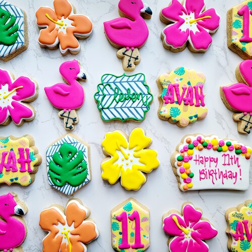 Flamingo Theme Birthday Sugar Cookies Custom Sugar Cookies Etsy