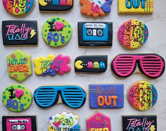 80's Theme - Birthday Sugar Cookies - Custom Sugar Cookies