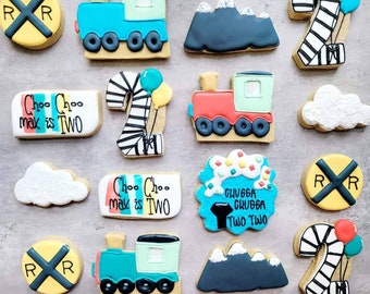 Train Theme - Birthday Sugar Cookies - Custom Sugar Cookies