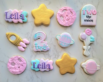 Two The Moon Theme - Birthday Sugar Cookies - Custom Sugar Cookies -