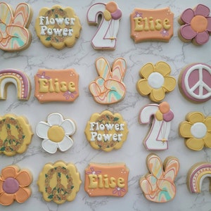 Flower Power Theme - Birthday Sugar Cookies - Custom Sugar Cookies