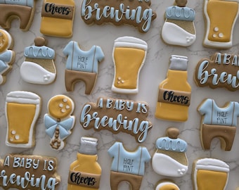 Baby Brewing Theme - Baby Shower Sugar Cookies - Custom Sugar Cookies -
