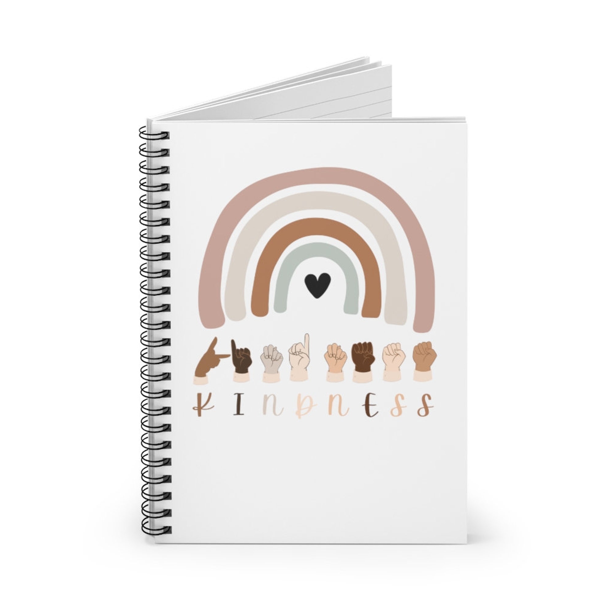 KINDNESS In ASL RAINBOW, Sign Language Kindness Spiral Notebook - Ruled Line