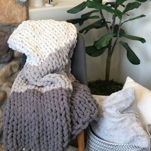 Chunky hand-knit chenille blanket