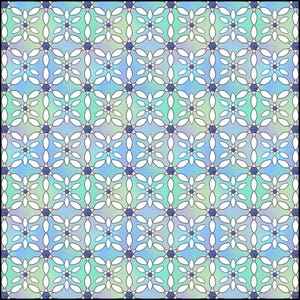 以下が含まれることがあります： 青と緑のグラデーションの背景に、白いボウリングピンが繰り返しパターンで配置されています。ピンは六角形のパターンで配置されており、各六角形の真ん中には青い円があります。