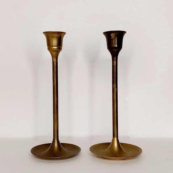 MCM Brass Candlesticks made in India, Brass Candlesticks Midcentury