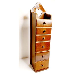 Vintage Wooden Spice Tea 6 drawer hanging wall cabinet