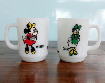 Vintage Minnie Mouse or Daisy Duck Milk Glass Coffee Mug Pepsi Collector Series, Anchor Hocking
