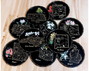 Mid-Century Round State Souvenir Tray 1960s State Bar Tray